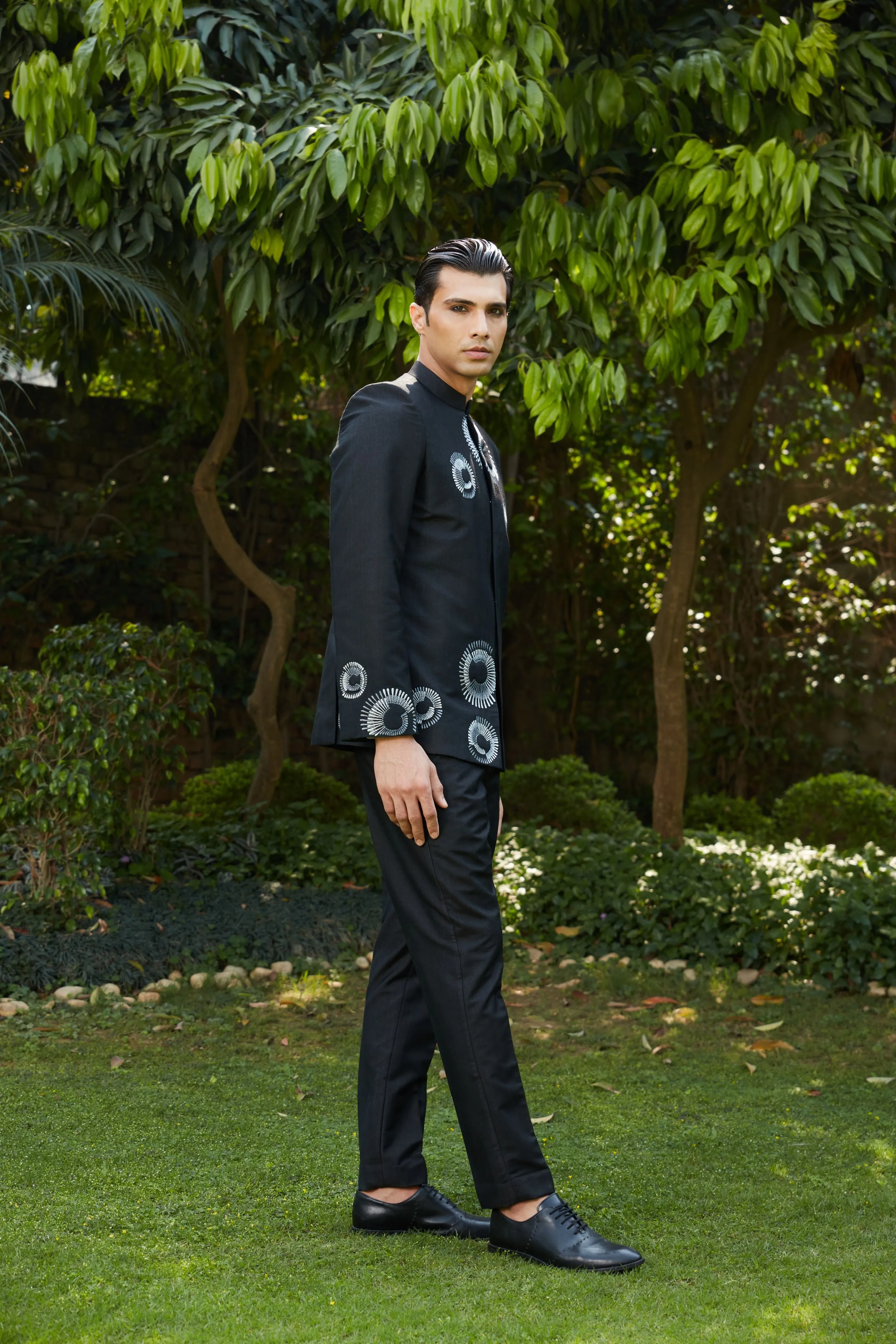 Cairo Bandhgala Open Jacket Set with Pants & Collarless Shirt