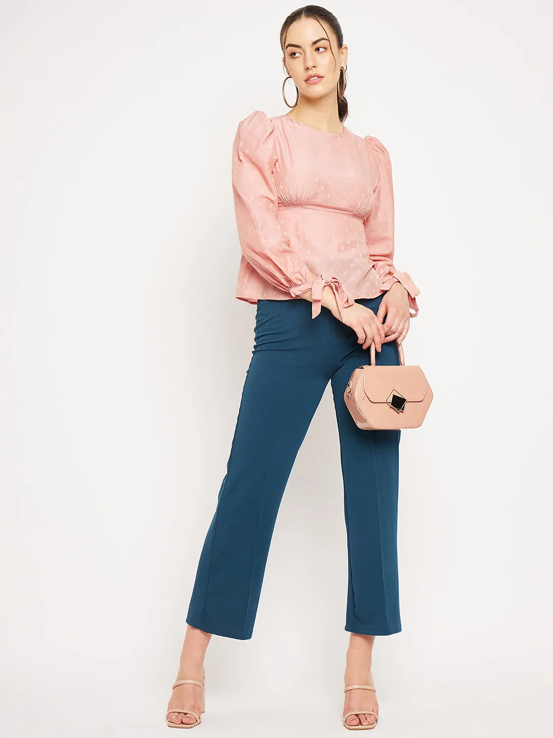 Camla Barcelona Polka Dot Peach Peplum Top