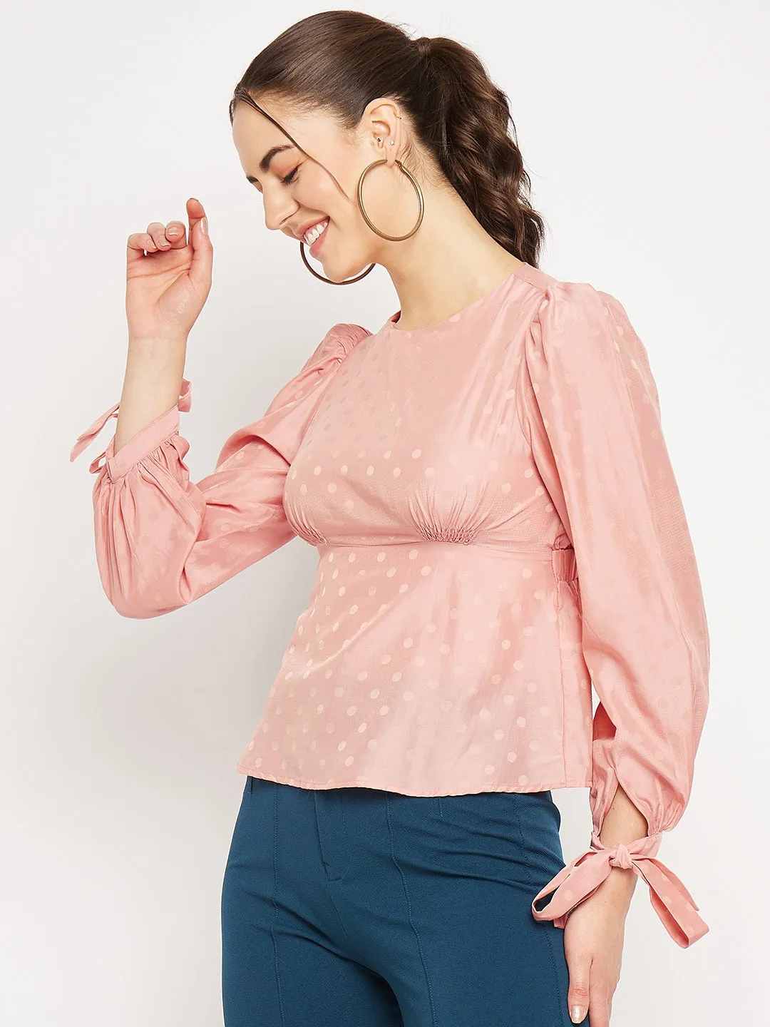 Camla Barcelona Polka Dot Peach Peplum Top