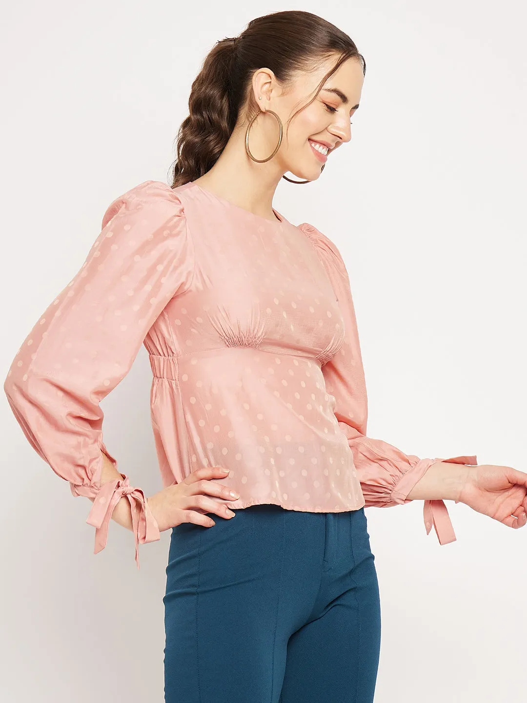 Camla Barcelona Polka Dot Peach Peplum Top