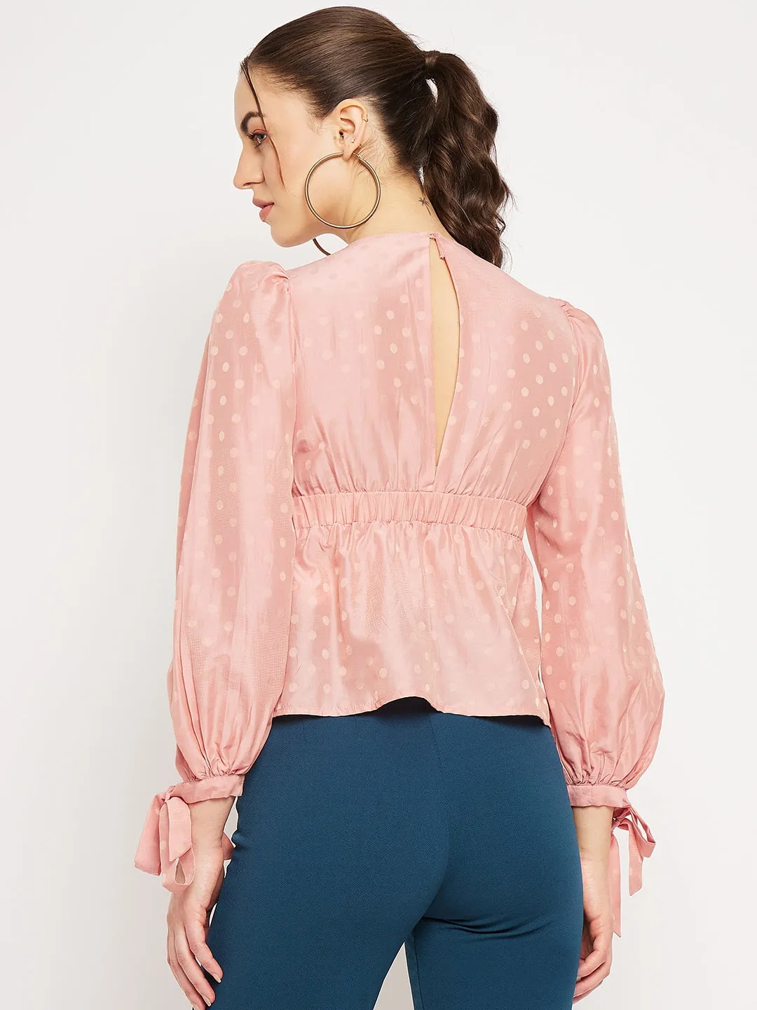 Camla Barcelona Polka Dot Peach Peplum Top