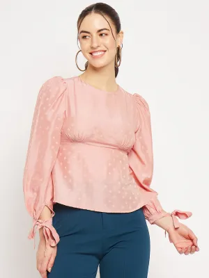 Camla Barcelona Polka Dot Peach Peplum Top