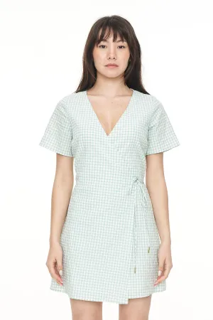 CATALINA WRAP MINI DRESS - MINT/CHALK