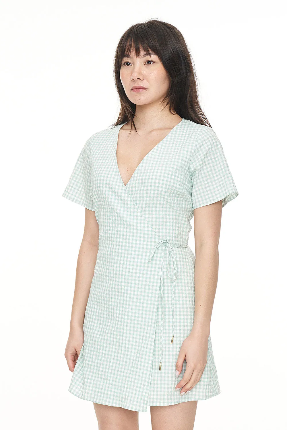 CATALINA WRAP MINI DRESS - MINT/CHALK
