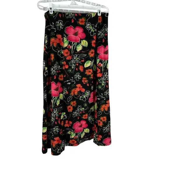 Coldwater Creek Womens Floral A-Line Skirt Black/Red Size PL Petite