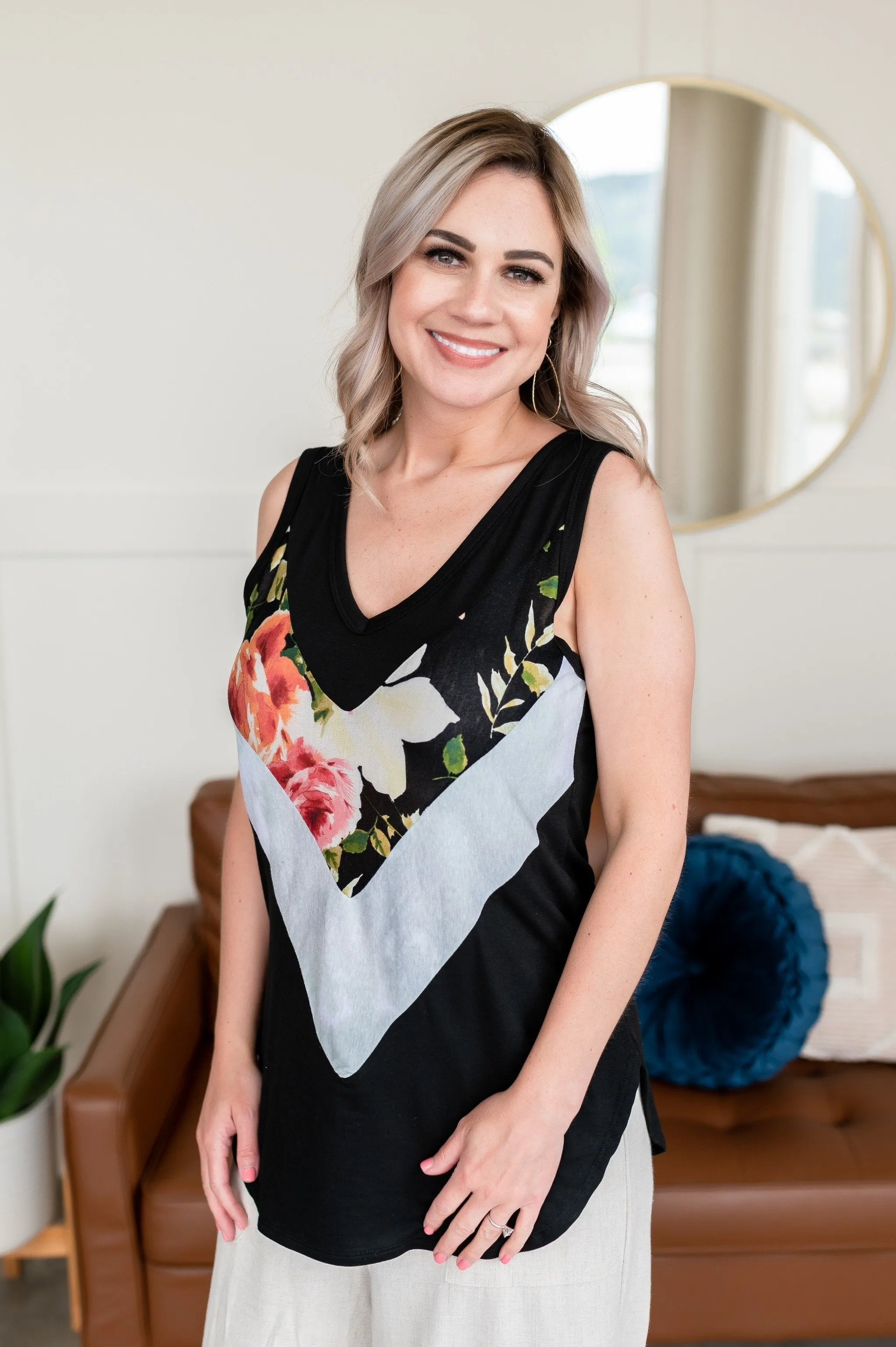 Color Coded Floral/Tie Dye Sleeveless Top