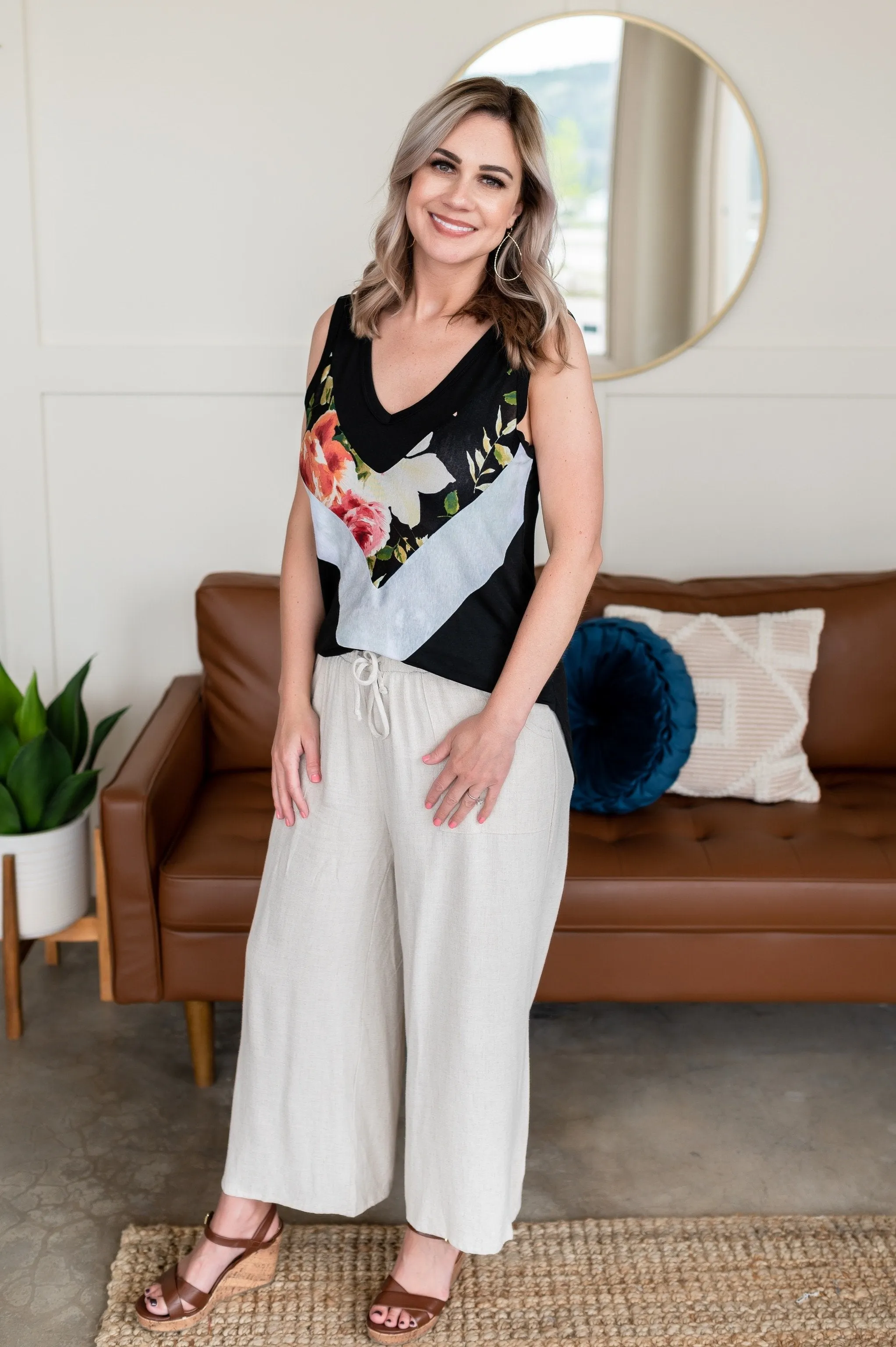 Color Coded Floral/Tie Dye Sleeveless Top