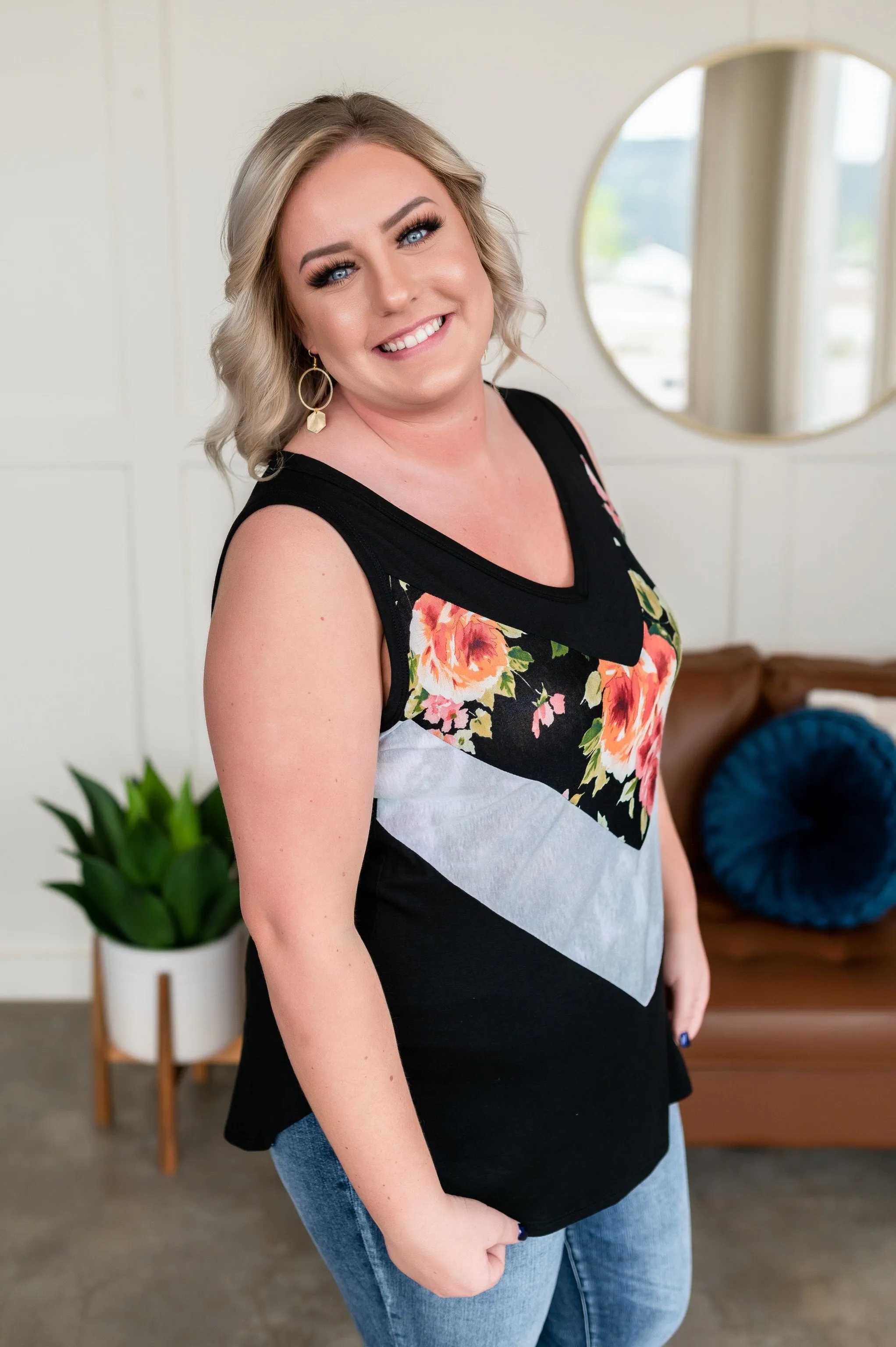 Color Coded Floral/Tie Dye Sleeveless Top
