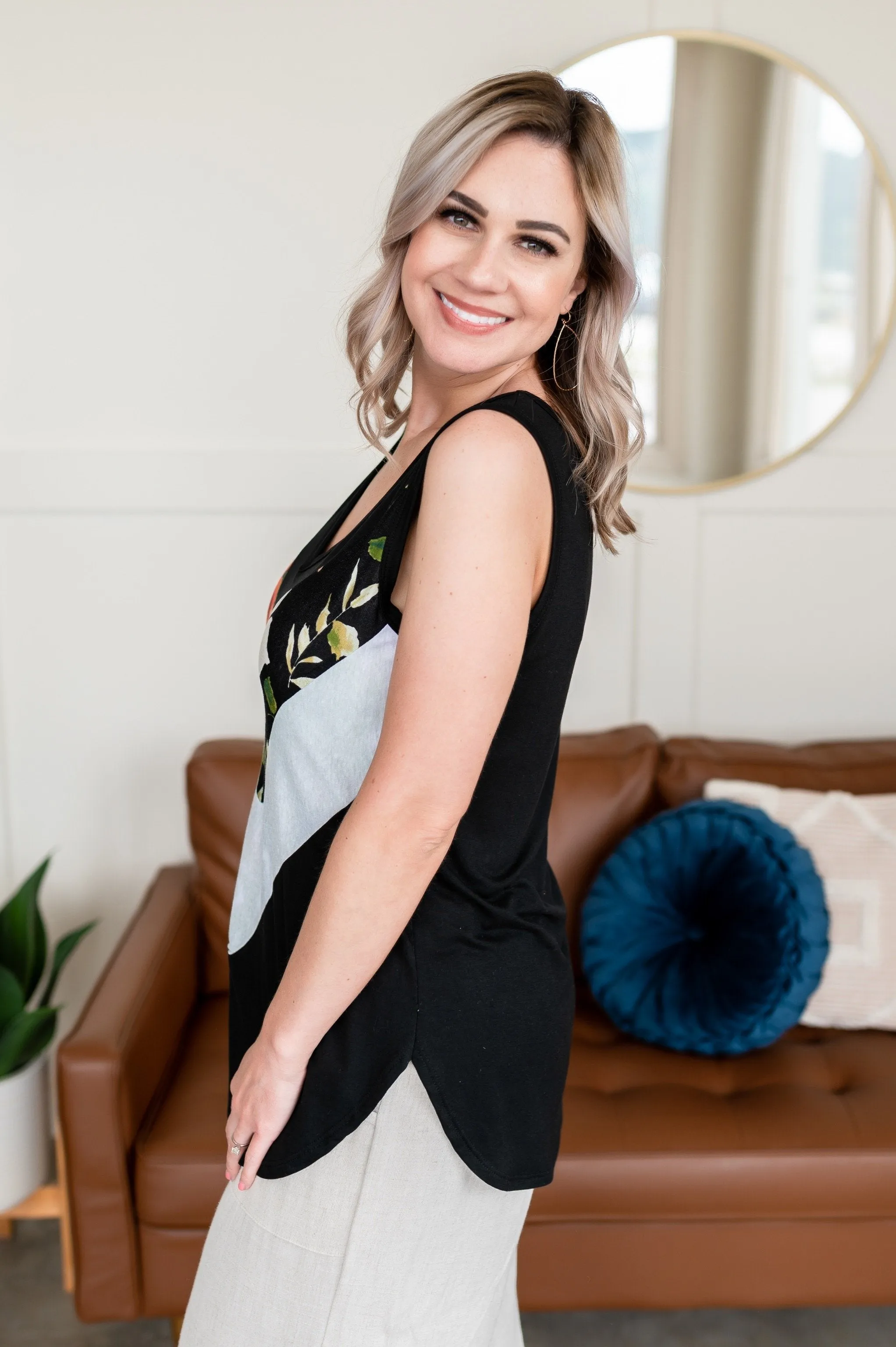 Color Coded Floral/Tie Dye Sleeveless Top