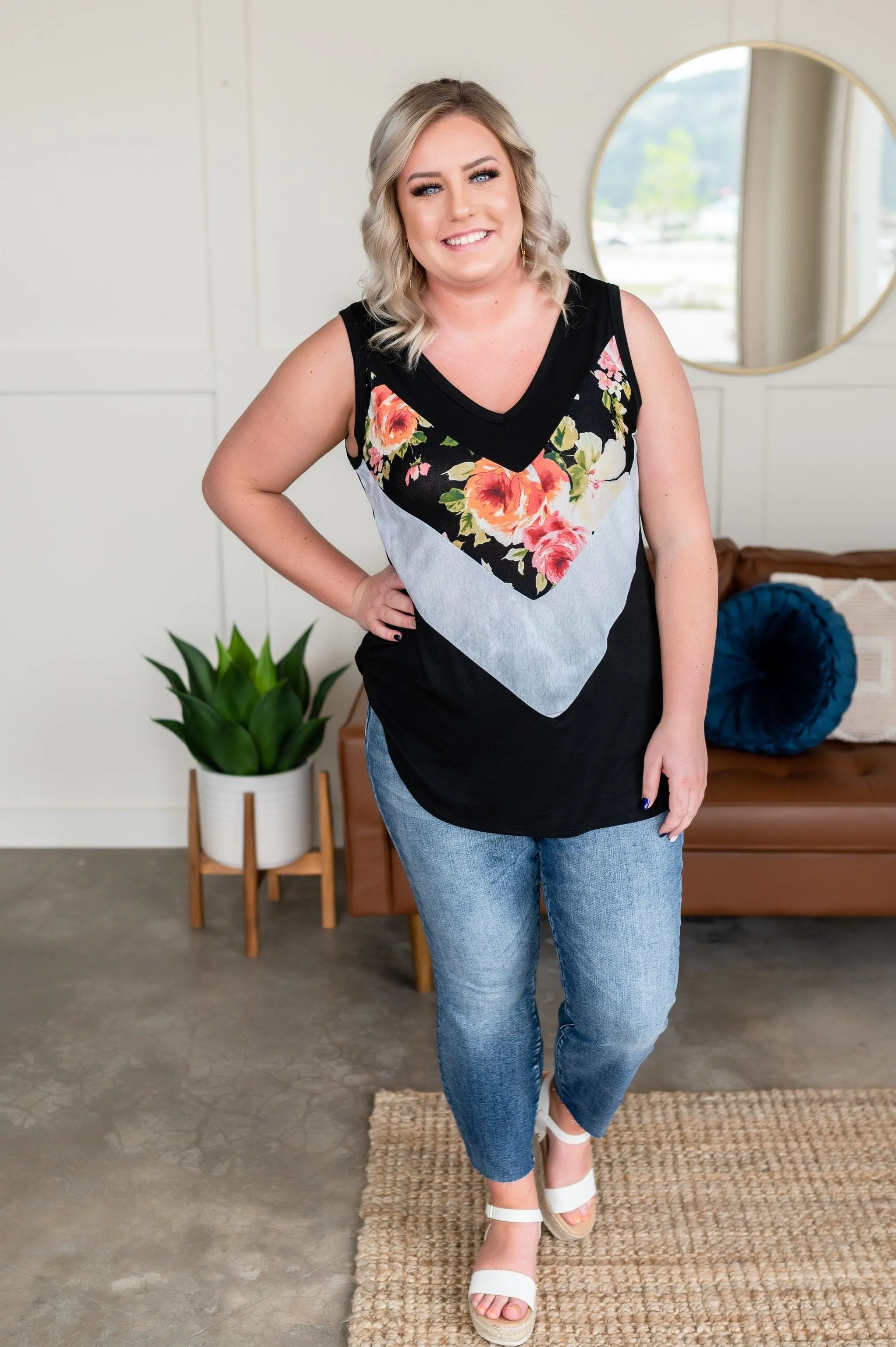 Color Coded Floral/Tie Dye Sleeveless Top