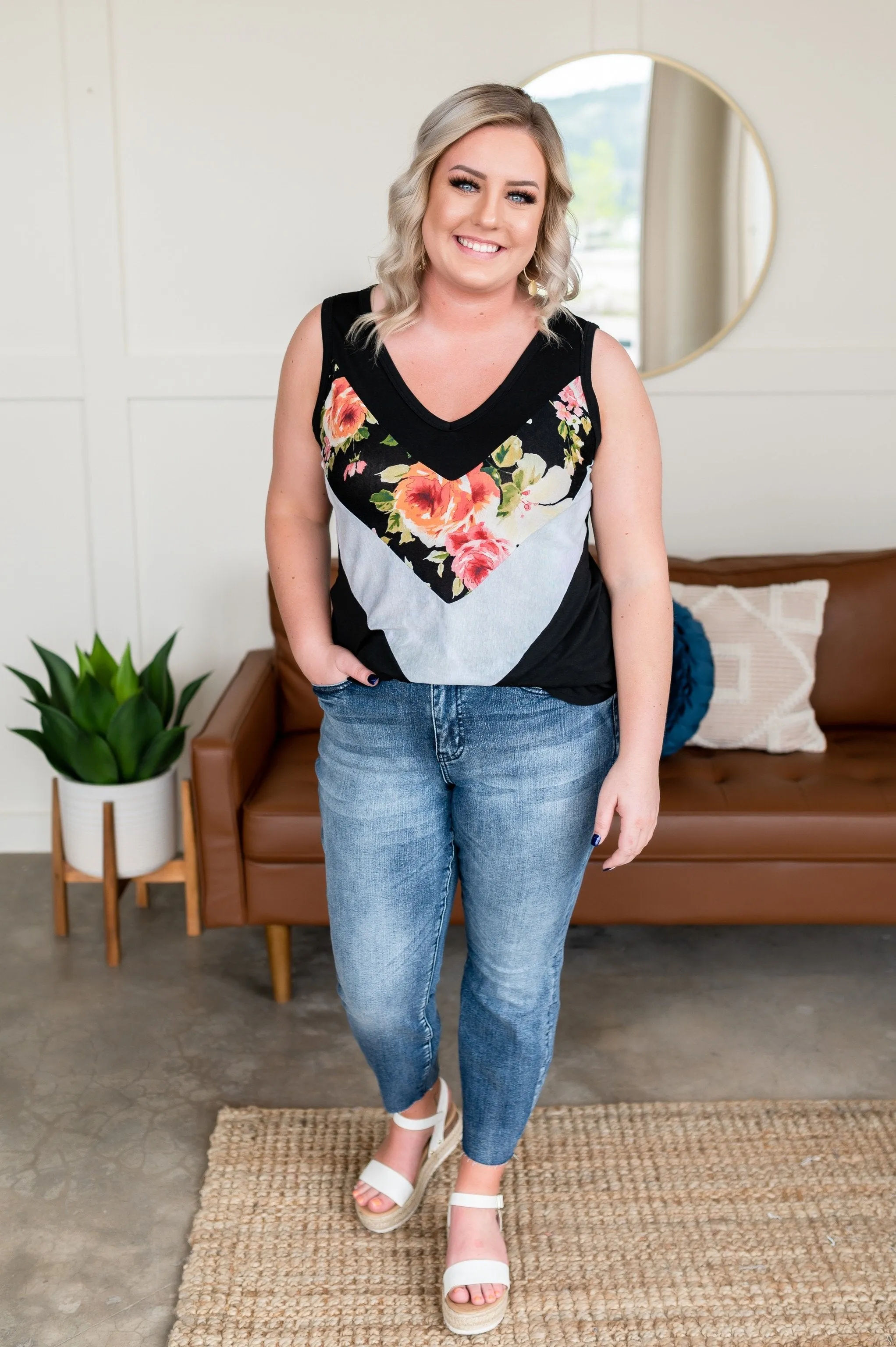 Color Coded Floral/Tie Dye Sleeveless Top