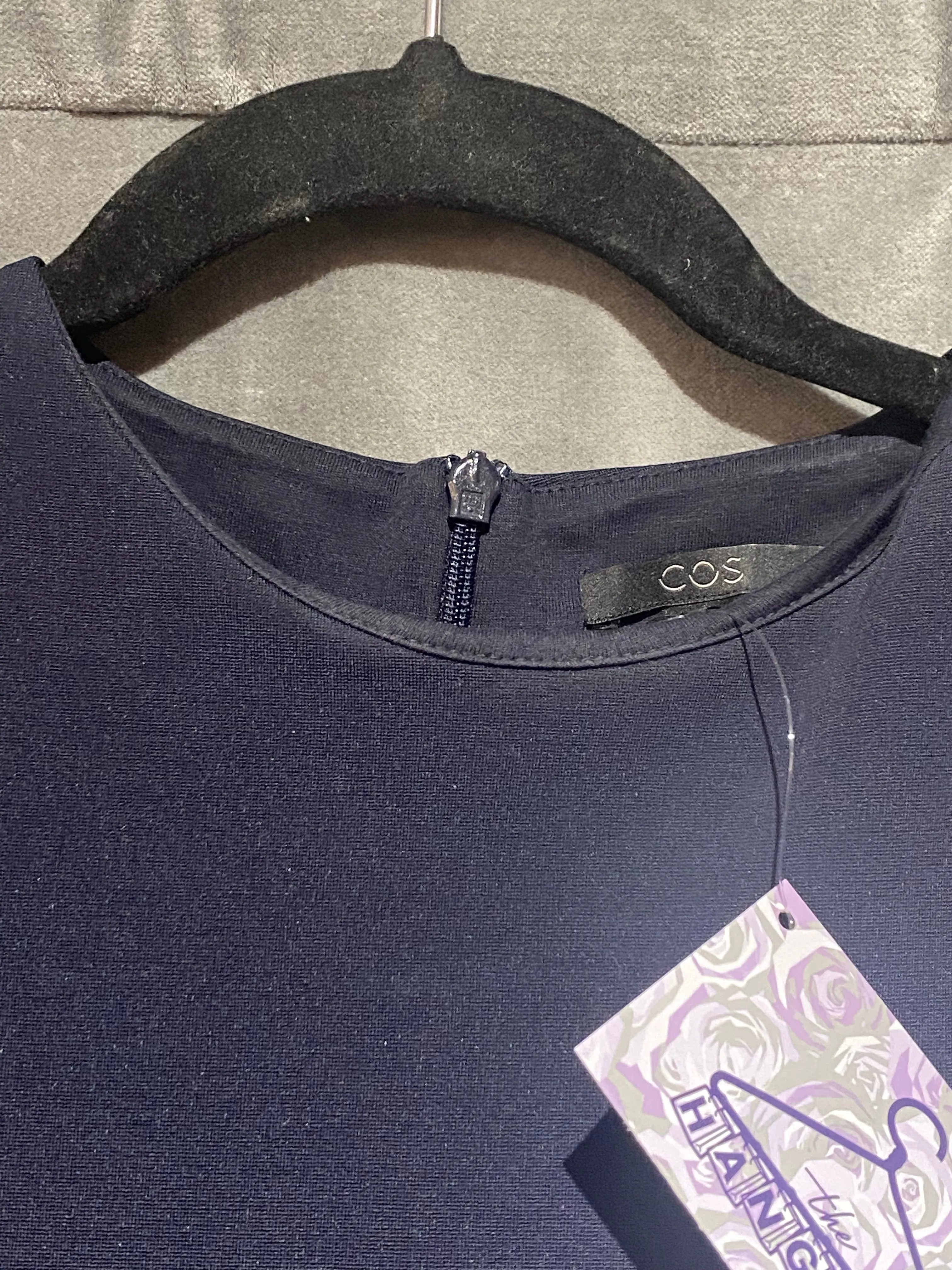 COS Navy Short Sleeve A Line Shift Dress with Black Applique