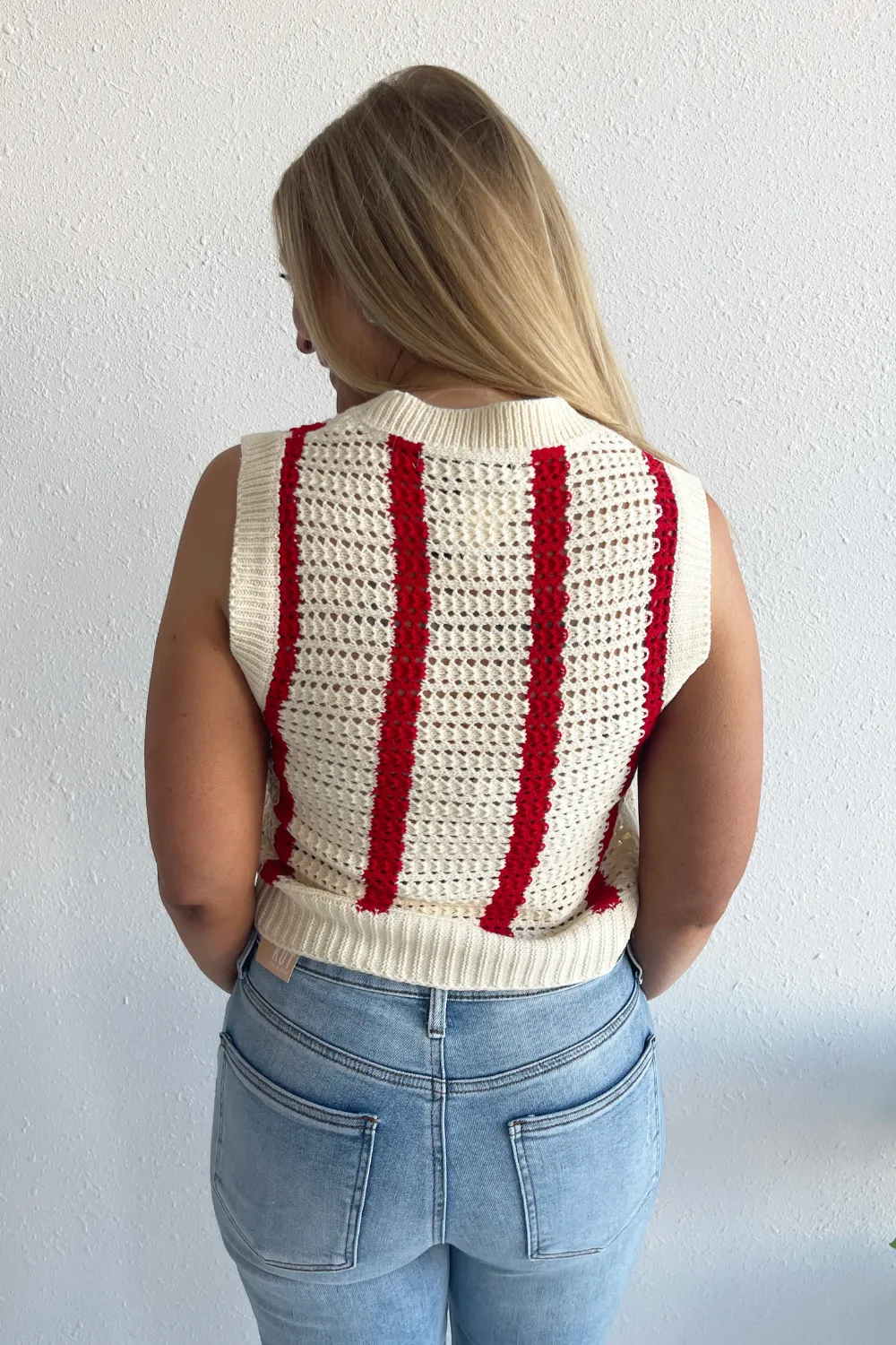 Crochet Open Weave Striped Sleeveless Top