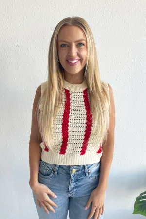 Crochet Open Weave Striped Sleeveless Top