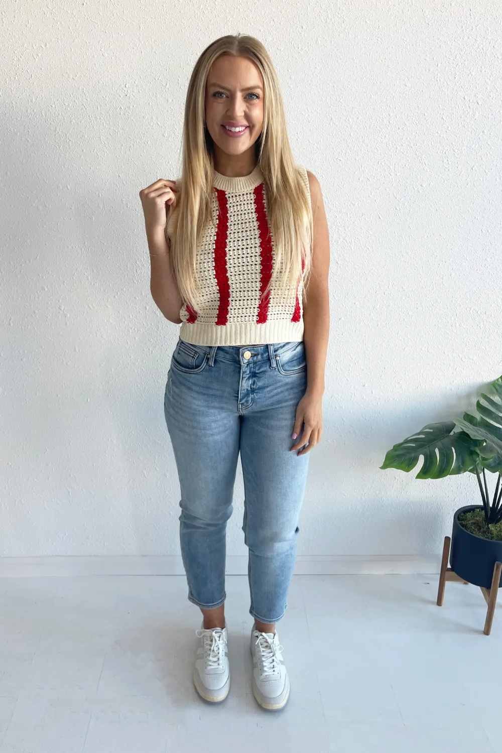 Crochet Open Weave Striped Sleeveless Top