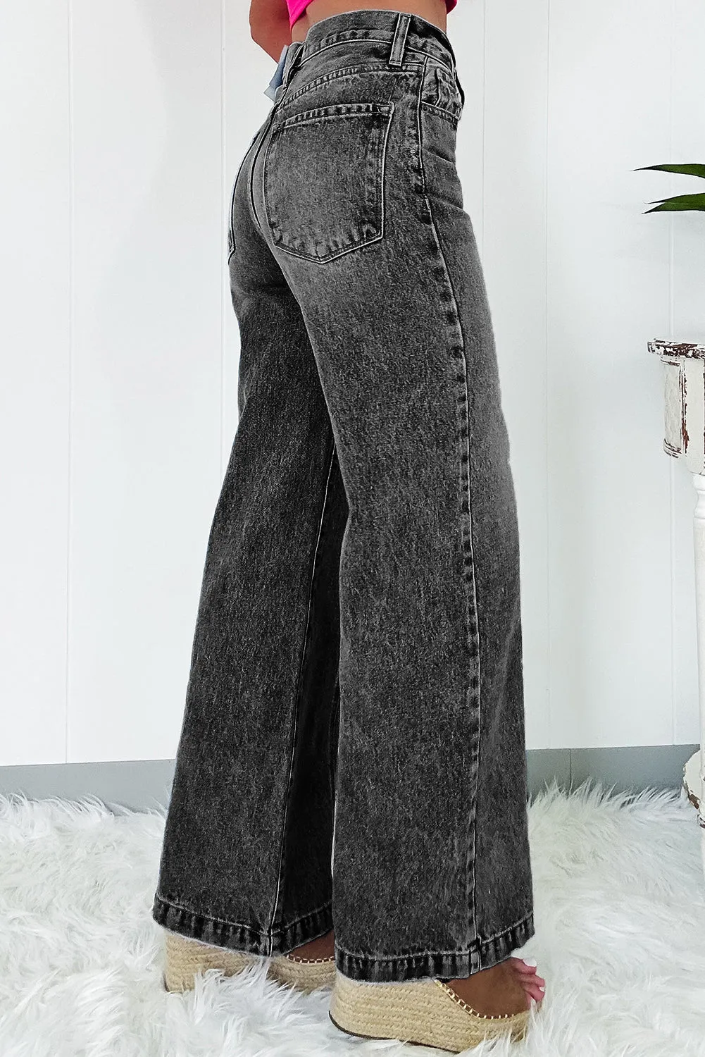 Dark Grey Central Seamed Wide Leg High Waist Jeans
