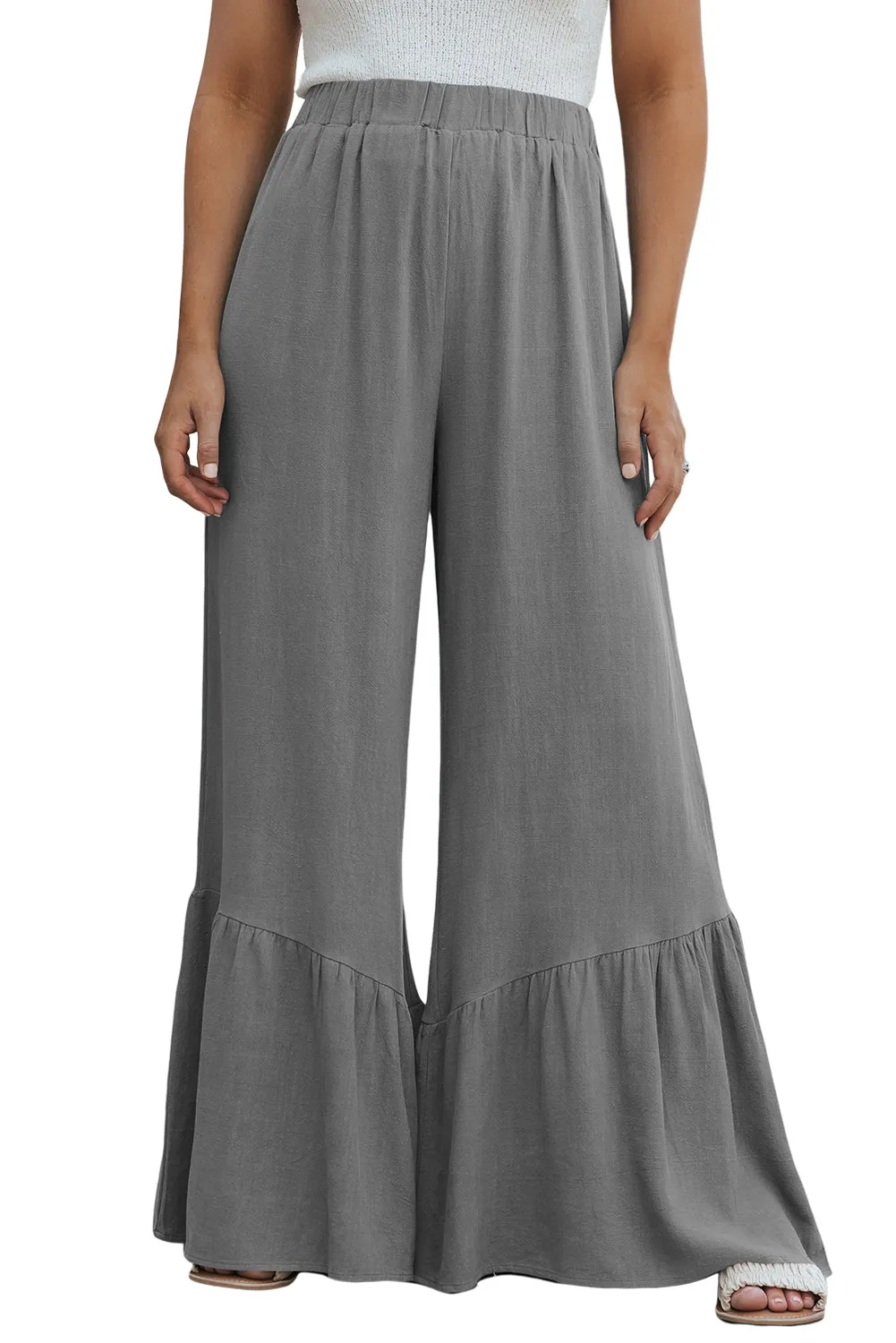Dark Grey Sky Blue High Waist Ruffled Wide-Leg Pants
