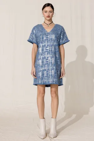 Denim Sequin Mini Shift Dress