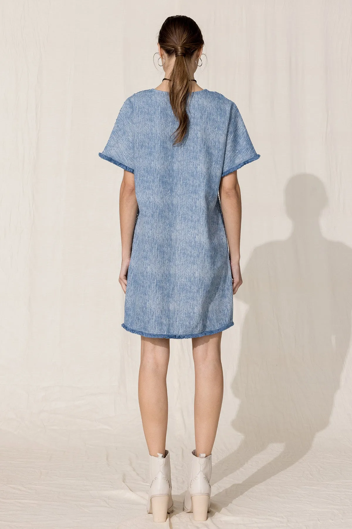Denim Sequin Mini Shift Dress