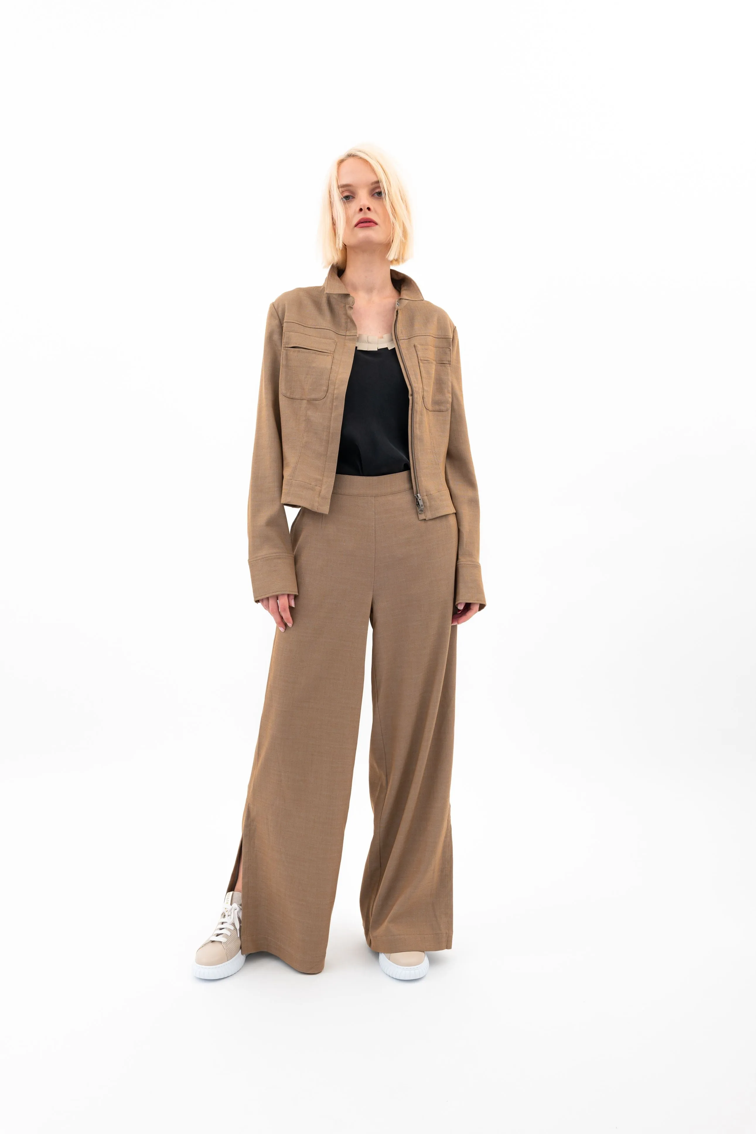Eco Slub Denim Wide Pants with side vent - VANCE