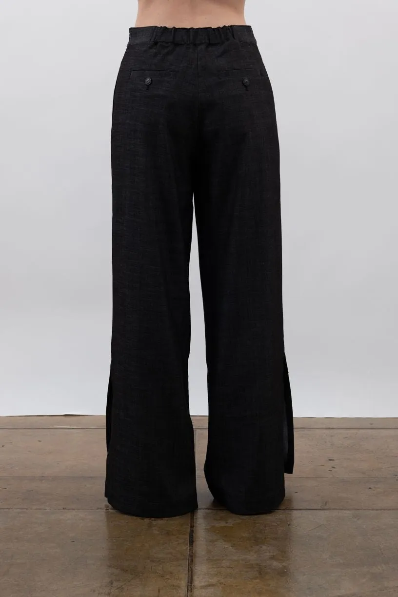 Eco Slub Denim Wide Pants with side vent - VANCE