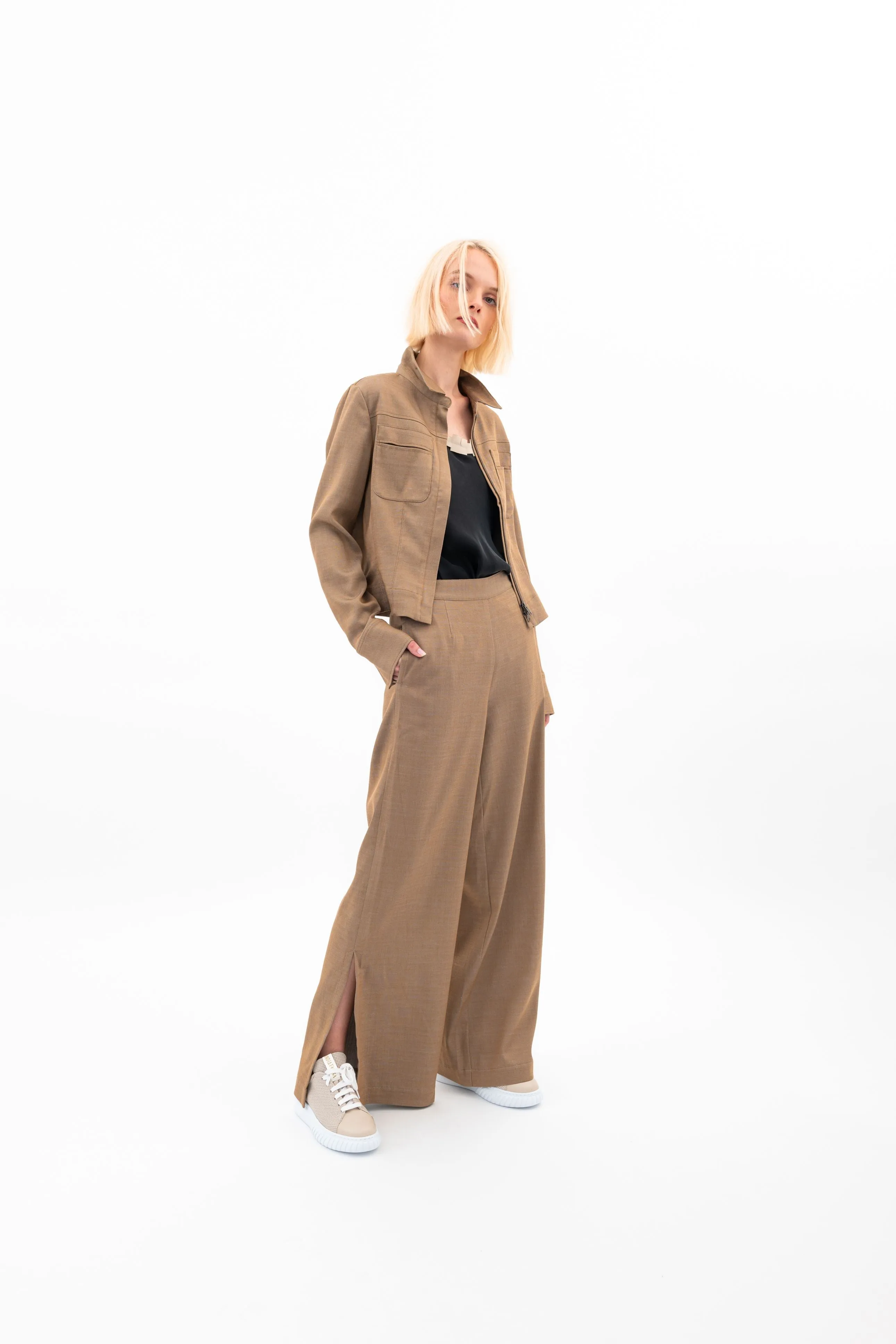 Eco Slub Denim Wide Pants with side vent - VANCE