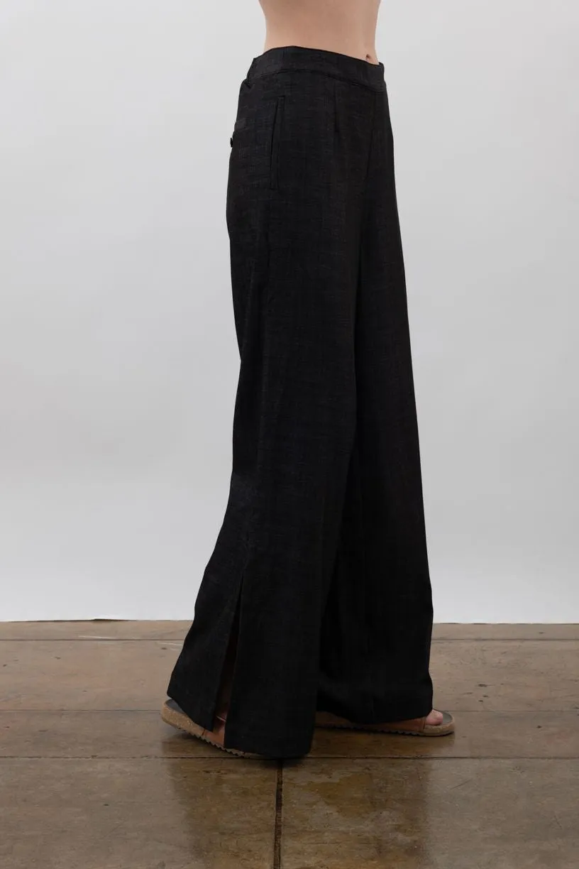 Eco Slub Denim Wide Pants with side vent - VANCE