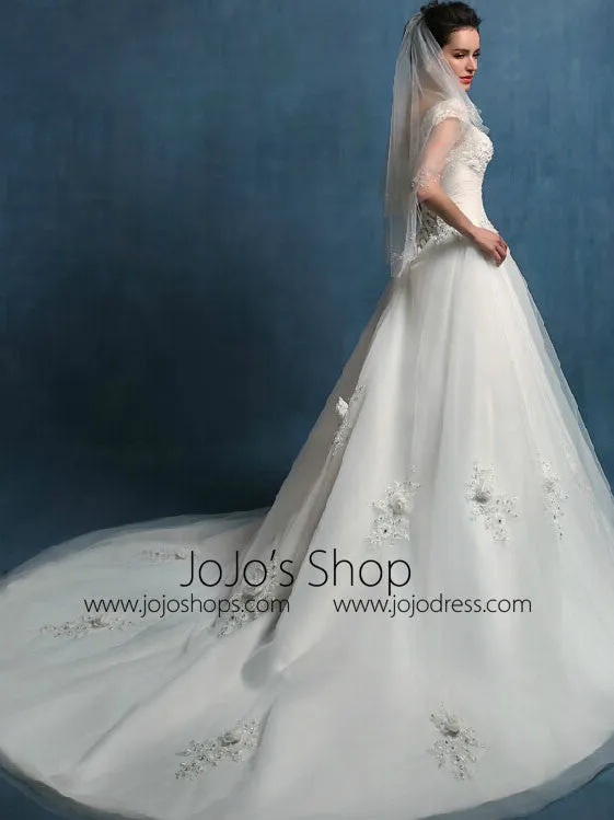 Elegant A-line Wedding Dress with Cap Sleeves | LW2003