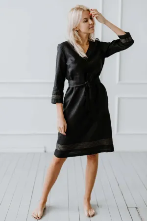 Embroidery Black Linen Dress