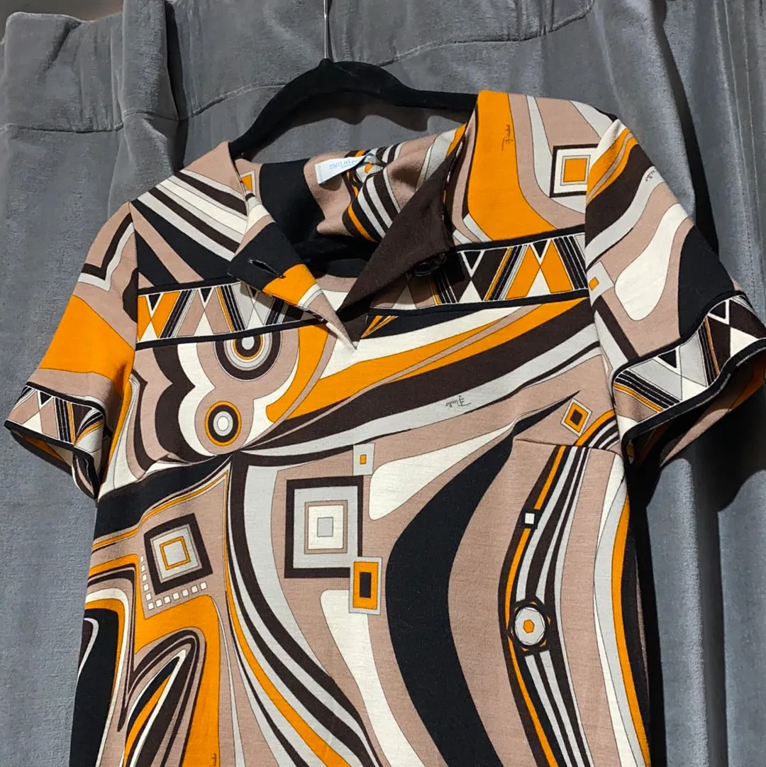 Emilio Pucci Short Sleeve Wool Shift Dress
