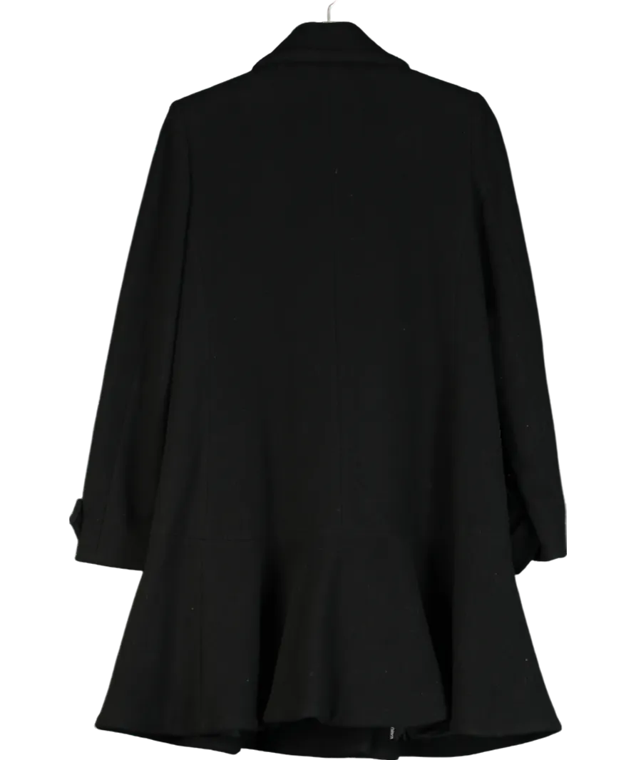 Emporio Armani Black Virgin Wool Peplum Hem Coat UK 8