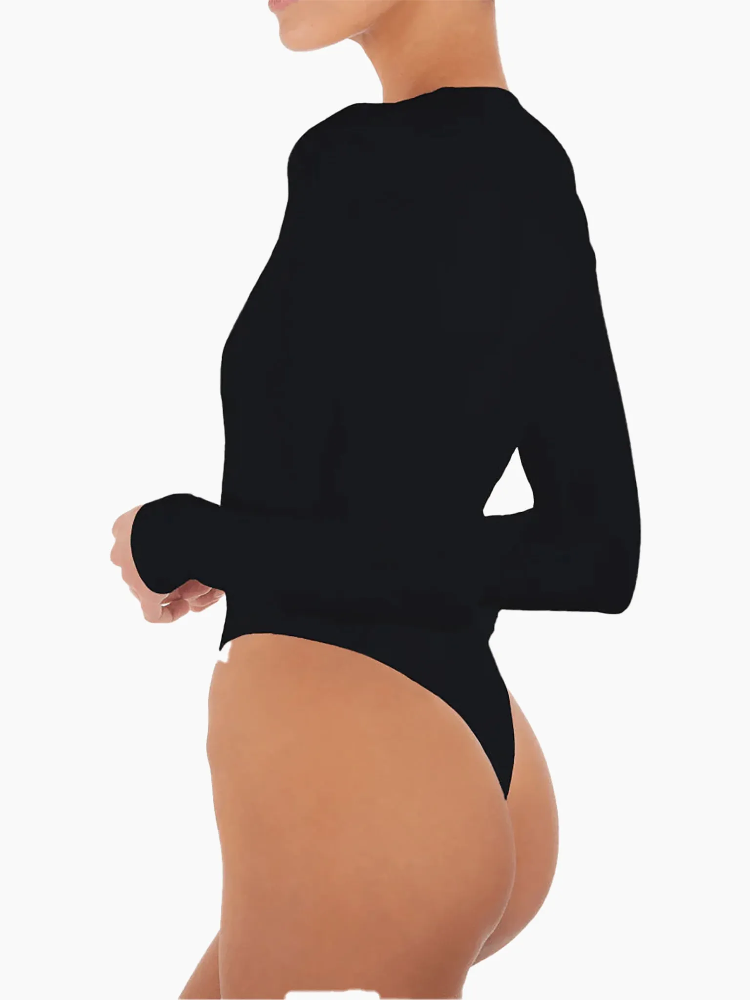 ETERNE Long Sleeve Deep V Bodysuit in White