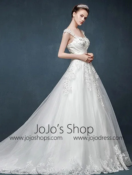 Fairy Tale Lace A-line Wedding Dress with Cap Sleeves