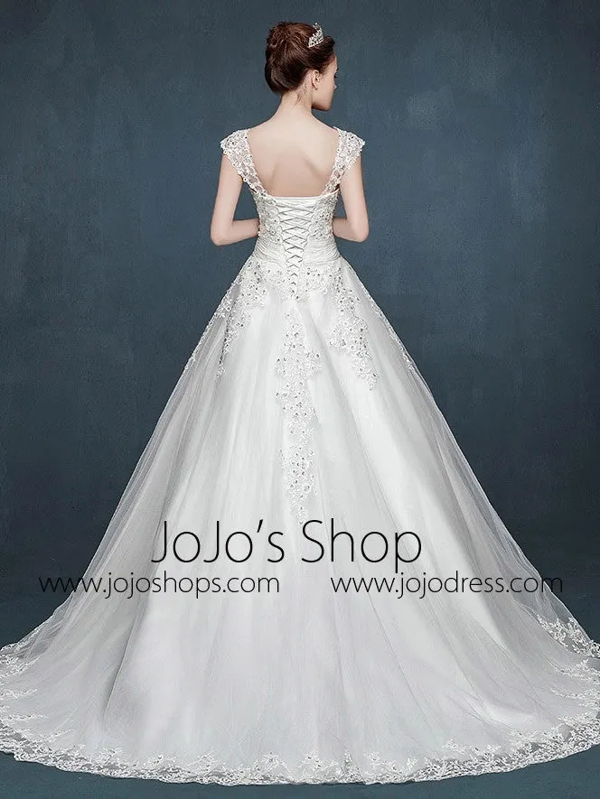Fairy Tale Lace A-line Wedding Dress with Cap Sleeves