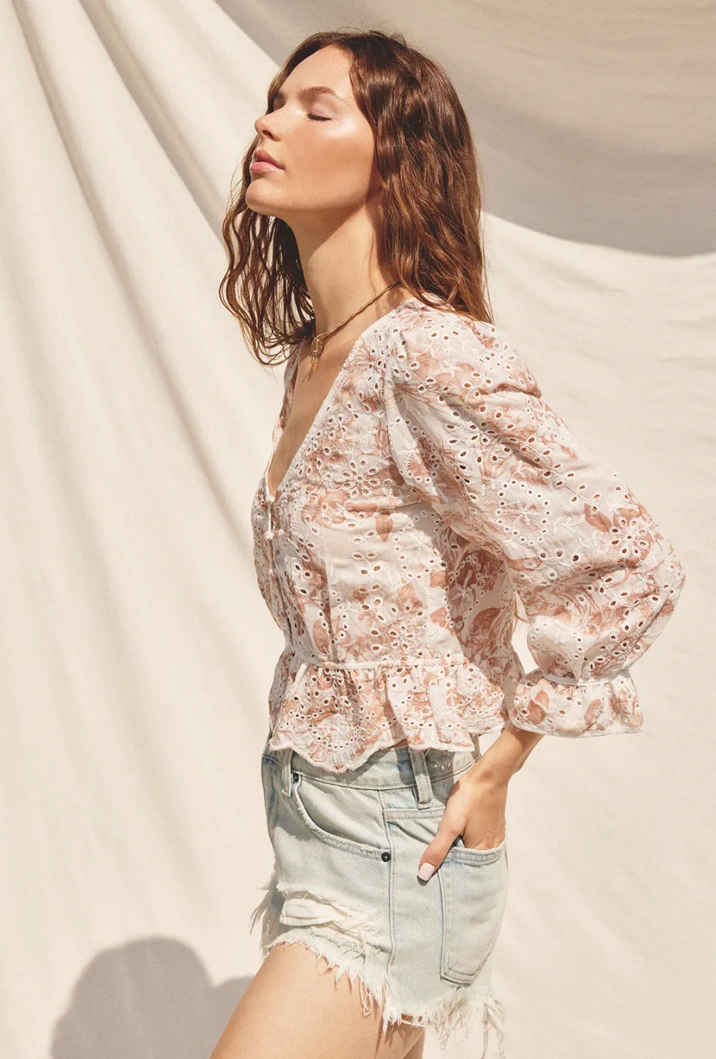 Floral Eyelet Peplum Top