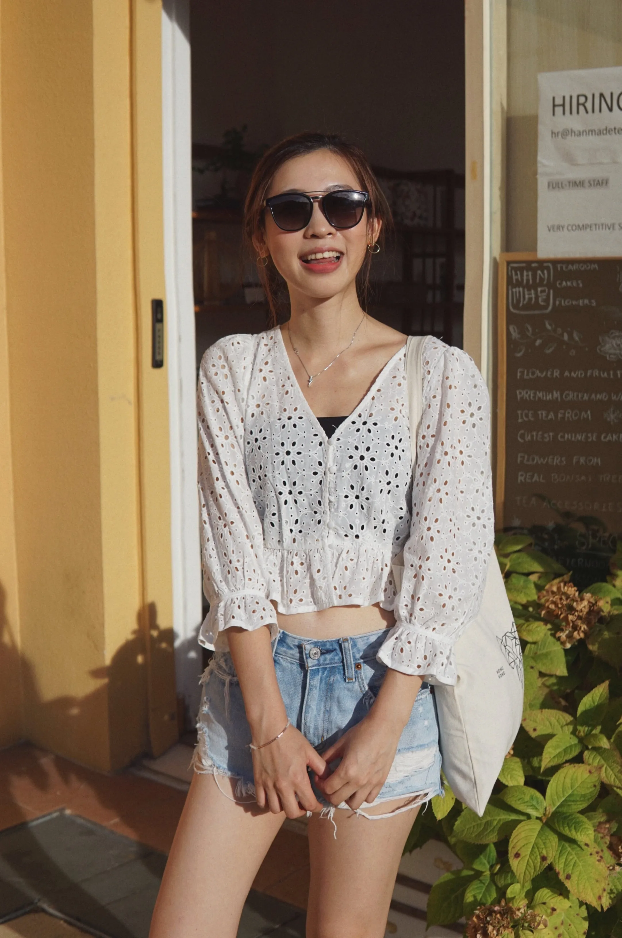 Floral Eyelet Peplum Top