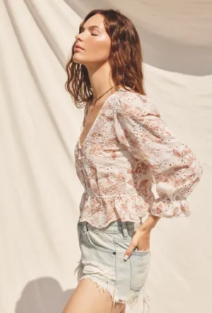 Floral Eyelet Peplum Top