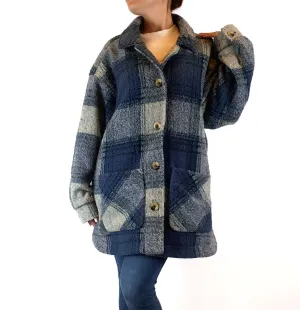 Ghanda wool mix blue and grey plaid coat size S