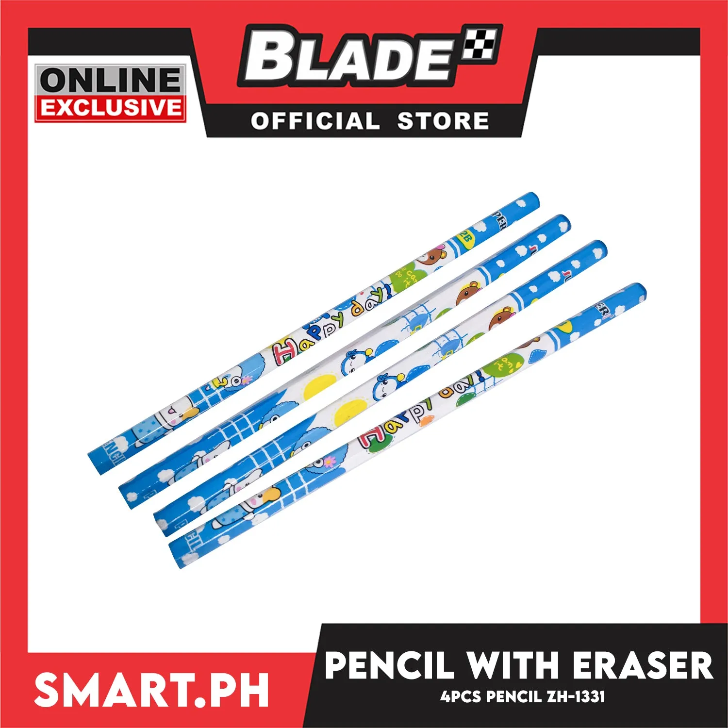 Gifts Pencil with Eraser Set of 4pcs ZH-1331 (Assorted Colors)