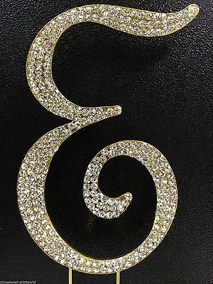 Gold Letter Initial E Birthday Crystal Rhinestone Cake Topper E Party Monogram