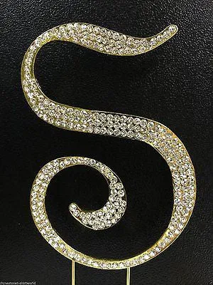 Gold Letter Initial S Birthday Crystal Rhinestone Cake Topper S Party Monogram