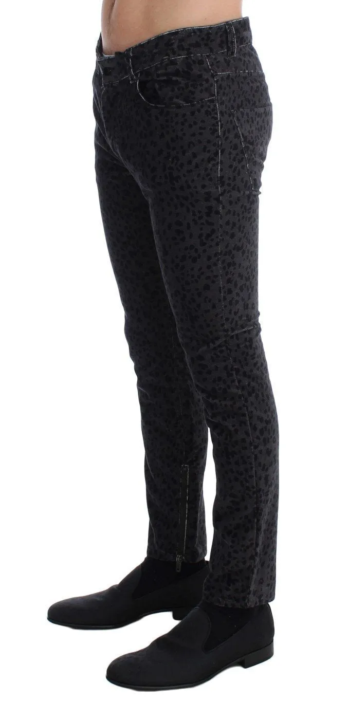 Gray Blue Leopard Slim Fit Pants Jeans