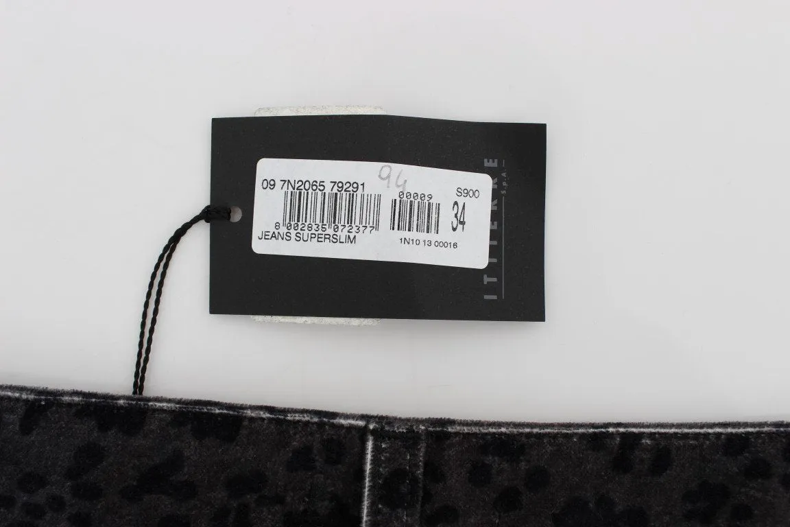 Gray Blue Leopard Slim Fit Pants Jeans