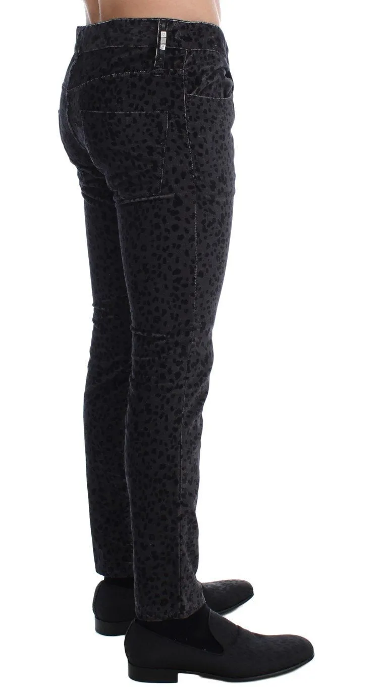 Gray Blue Leopard Slim Fit Pants Jeans
