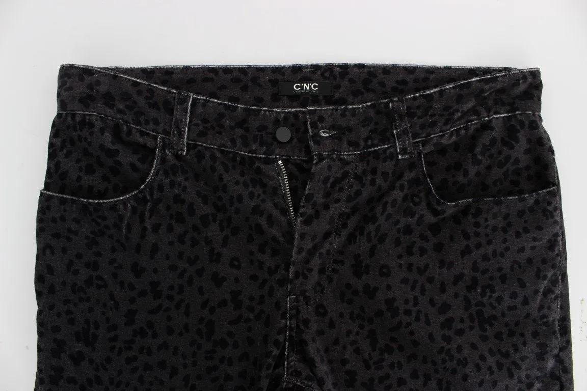 Gray Blue Leopard Slim Fit Pants Jeans