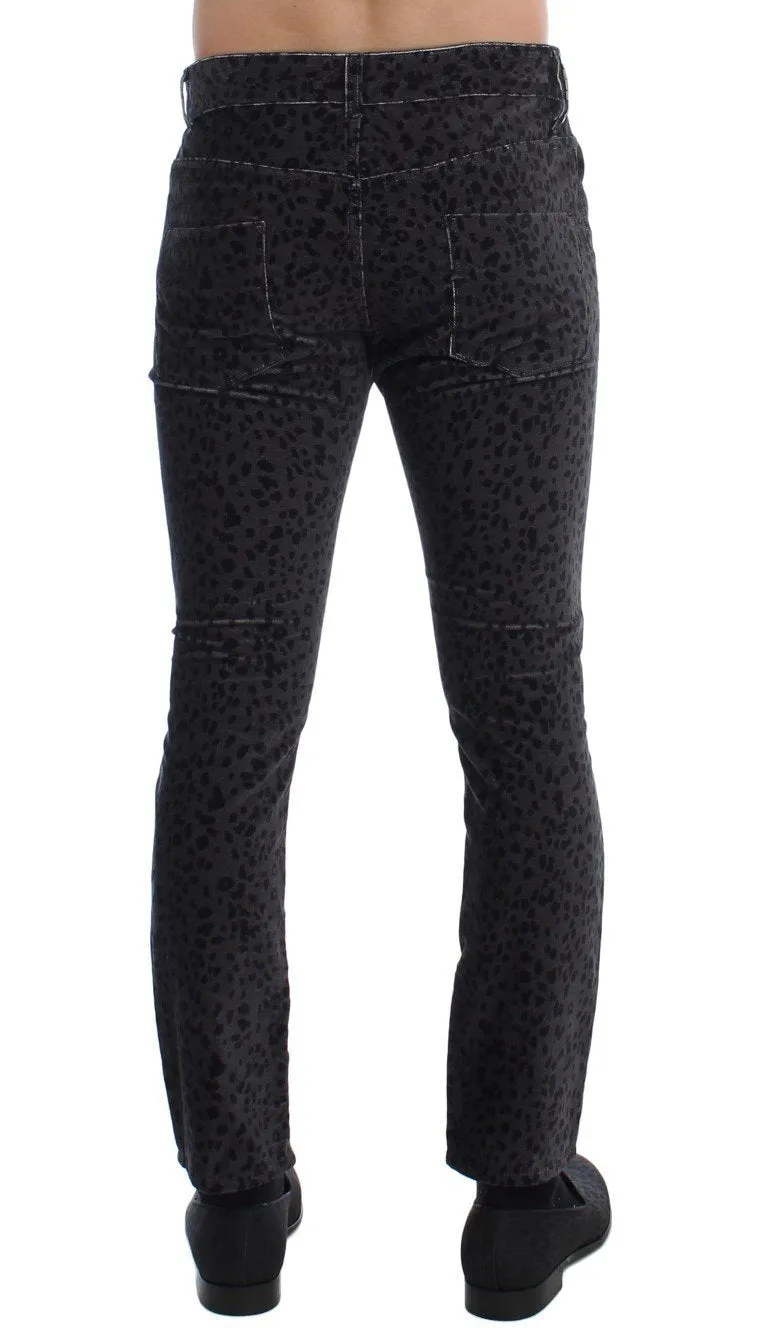 Gray Blue Leopard Slim Fit Pants Jeans