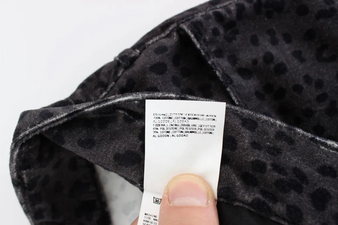 Gray Blue Leopard Slim Fit Pants Jeans
