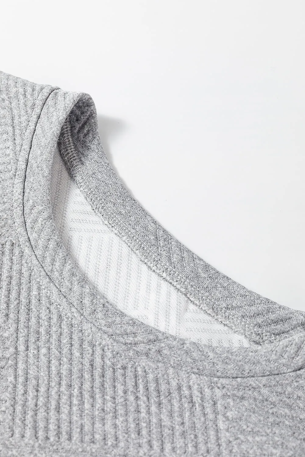 Gray Solid Color Textured Long Sleeve Shift Dress