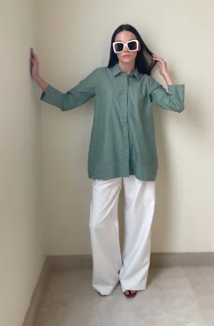 Green and Pink Striped A-Line Cotton Tunic