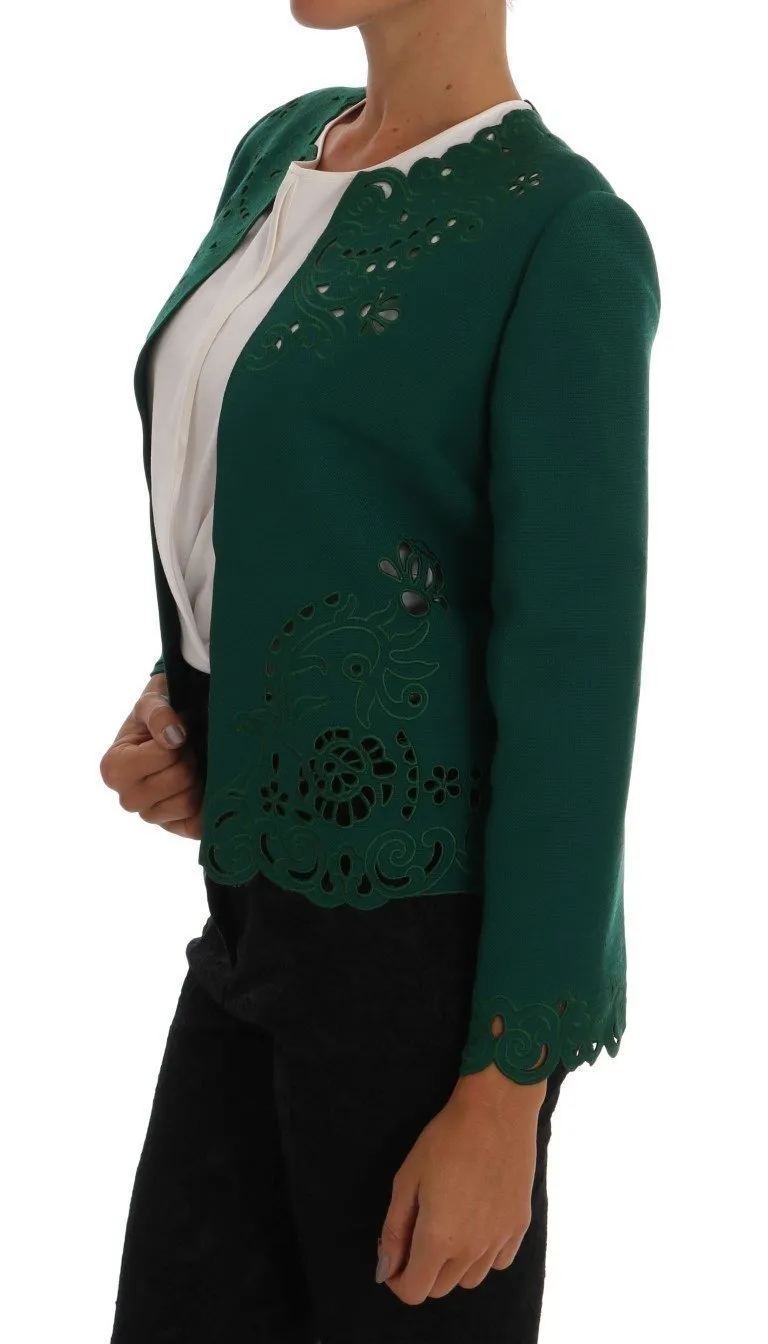 Green Floral Cutout Wool Jacket